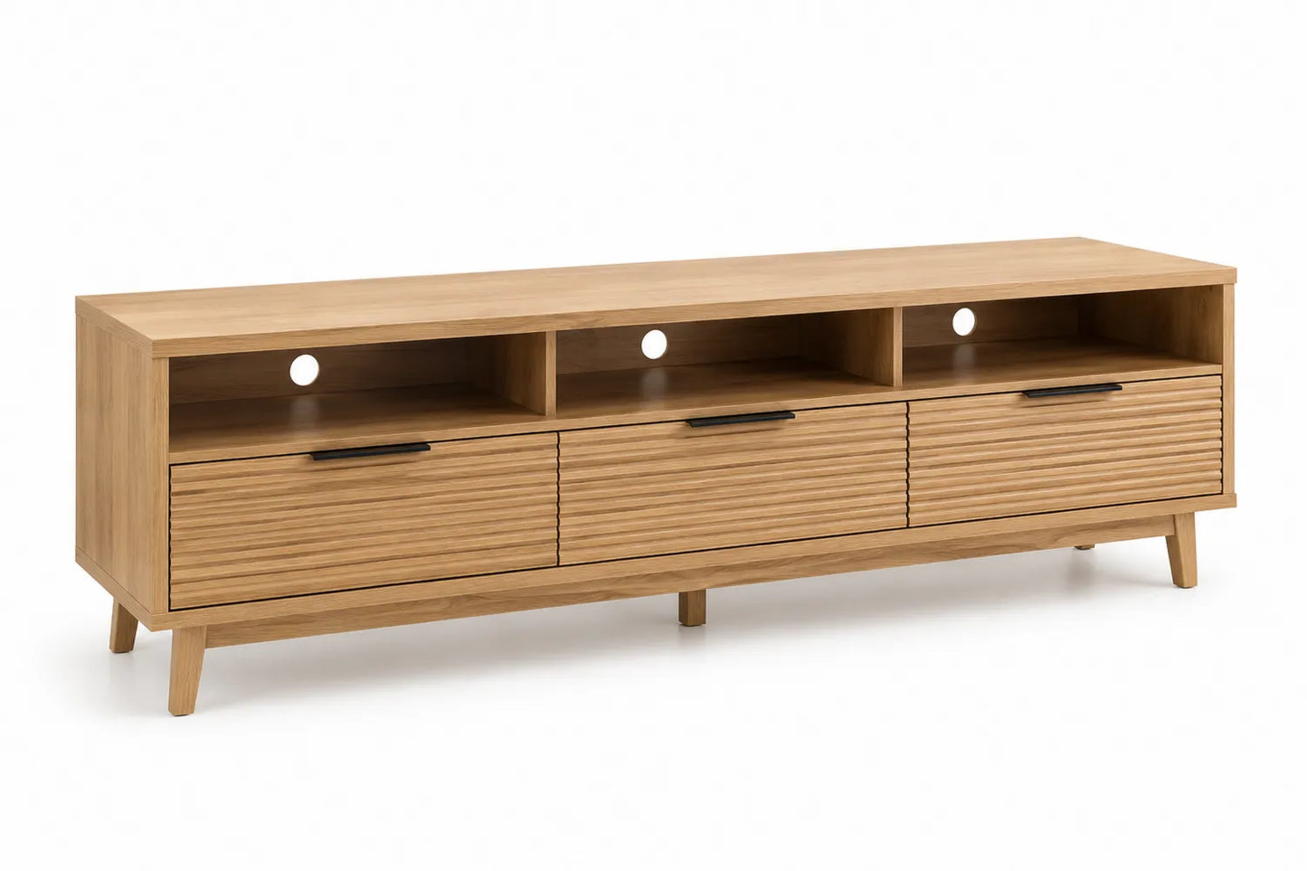 Mobile TV in legno di rovere chiaro con ripiani e cassetti
