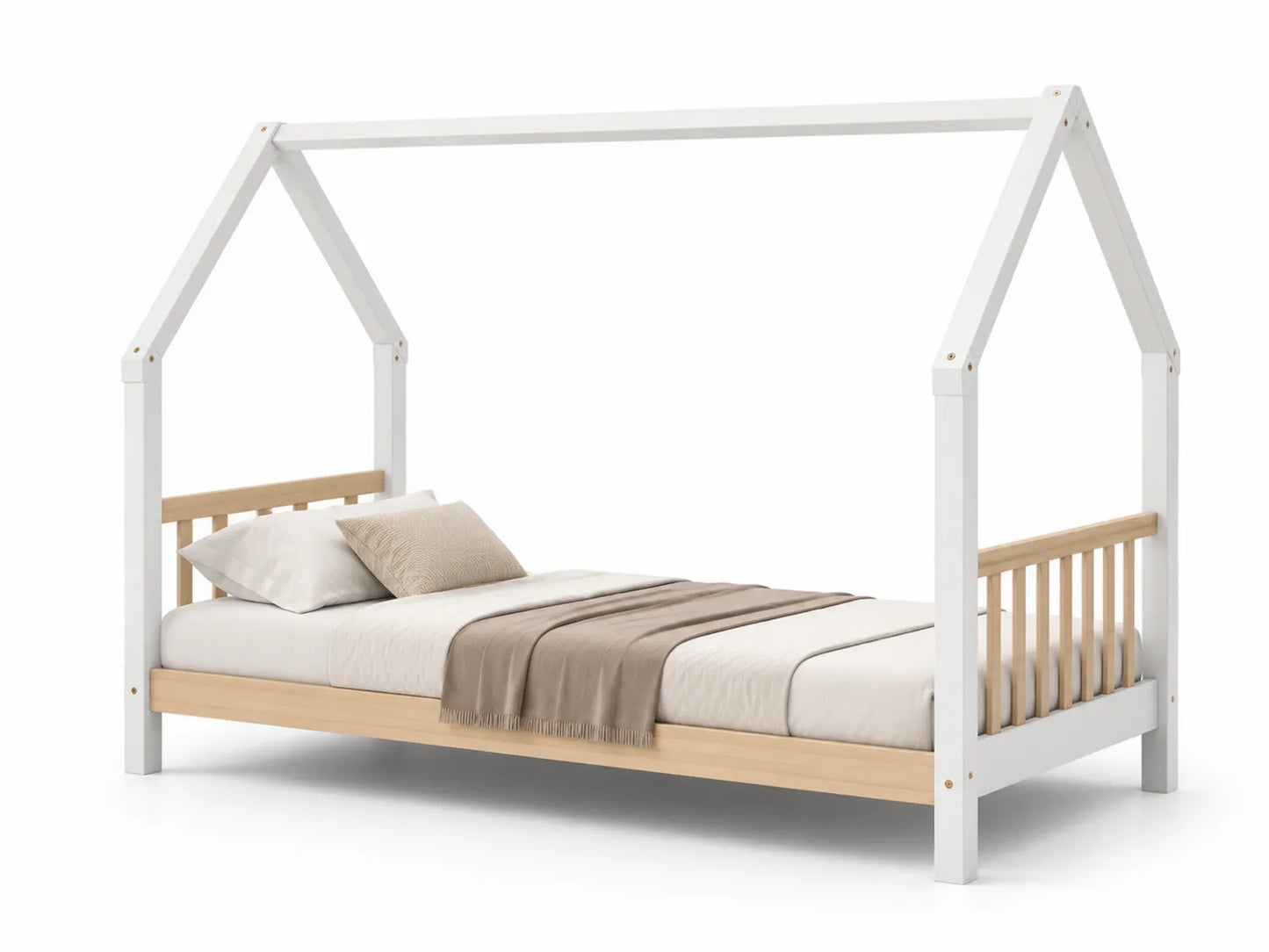 Letto per bambini in legno massello Bianco Beige 200x90 cm