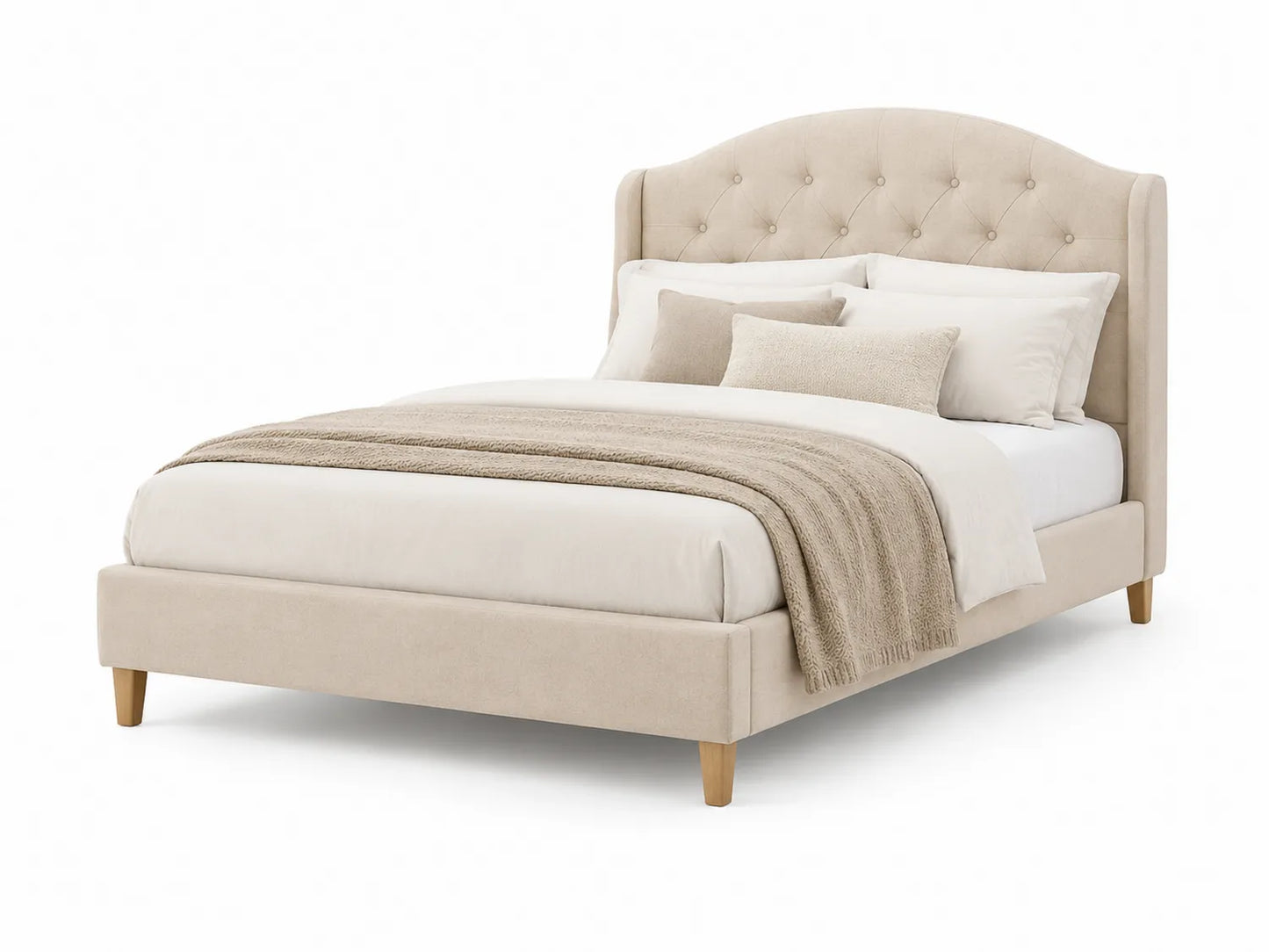 Letto matrimoniale in tessuto Beige con testiera capitonné 200x160 cm