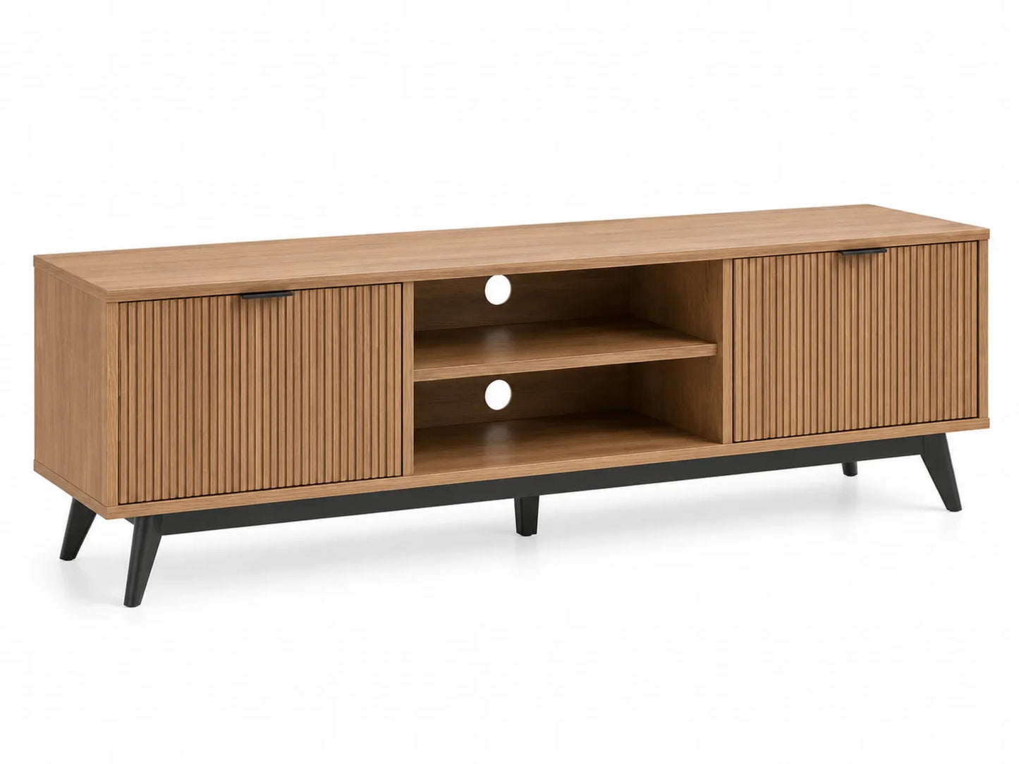 Mobile TV in legno rovere marrone con ripiani e ante 150x40x55cm