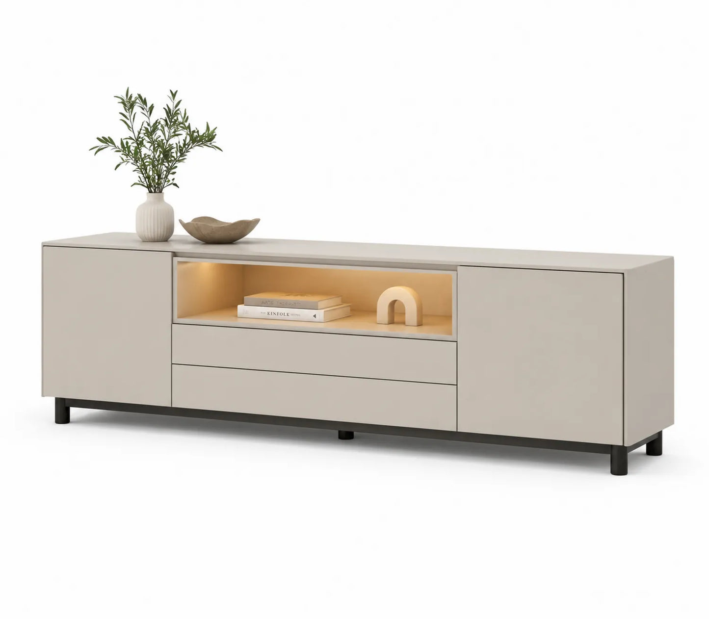 Mobile TV in MDF con Ripiani e Cassetti Beige 180x40x50 cm