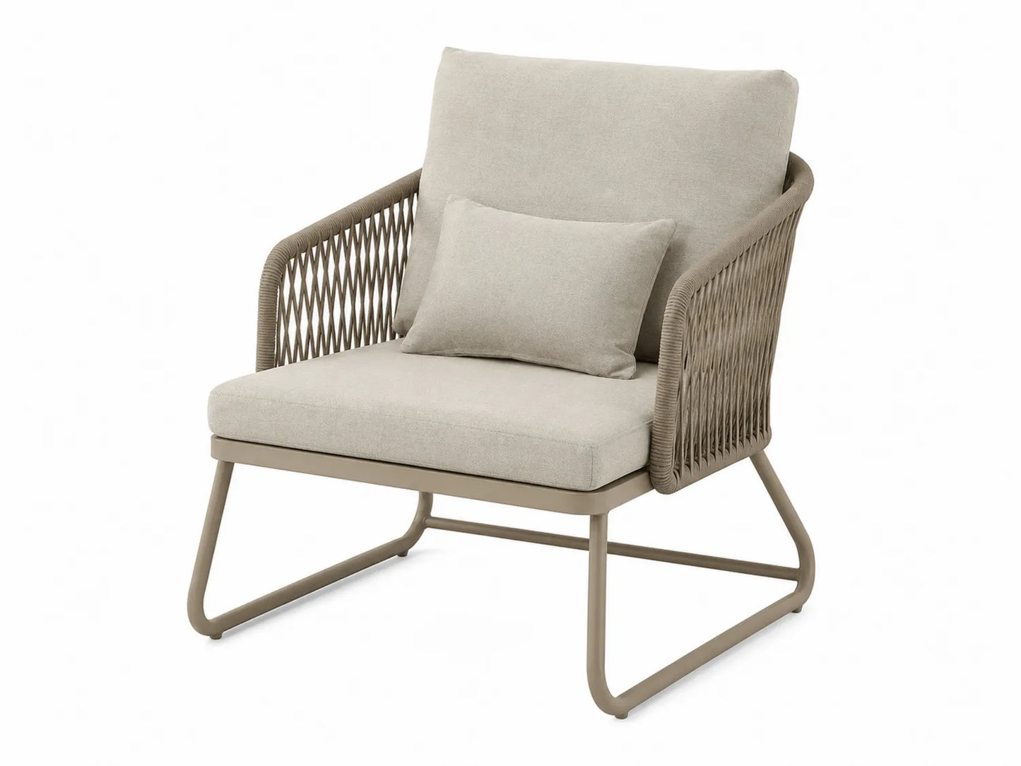 Poltrona da Esterno Metallo e Rattan Sintetico con Cuscini in Poliestere Beige