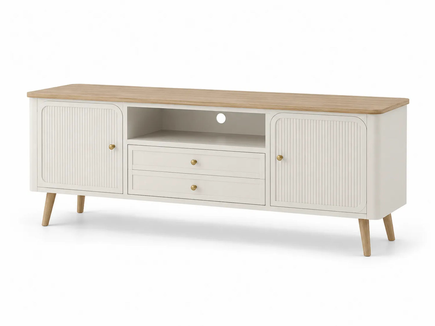 Mobile TV in Legno MDF e Impiallacciatura di Rovere Bianco 150x40x55 cm