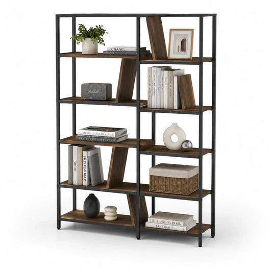 Scaffale a 5 Livelli in Metallo e Legno Color Noce 180x120x35 cm