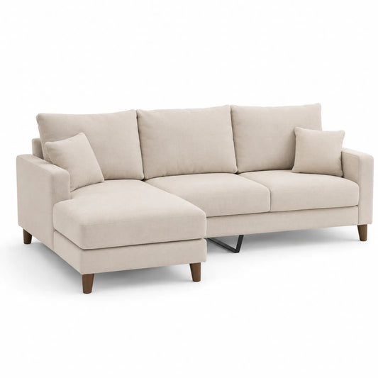 Divano angolare a L tessuto beige con chaise longue