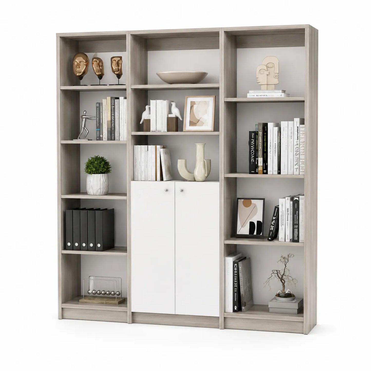 Libreria Scaffale Rettangolare in Legno Composito Grigio/Bianco 180x120x30 cm