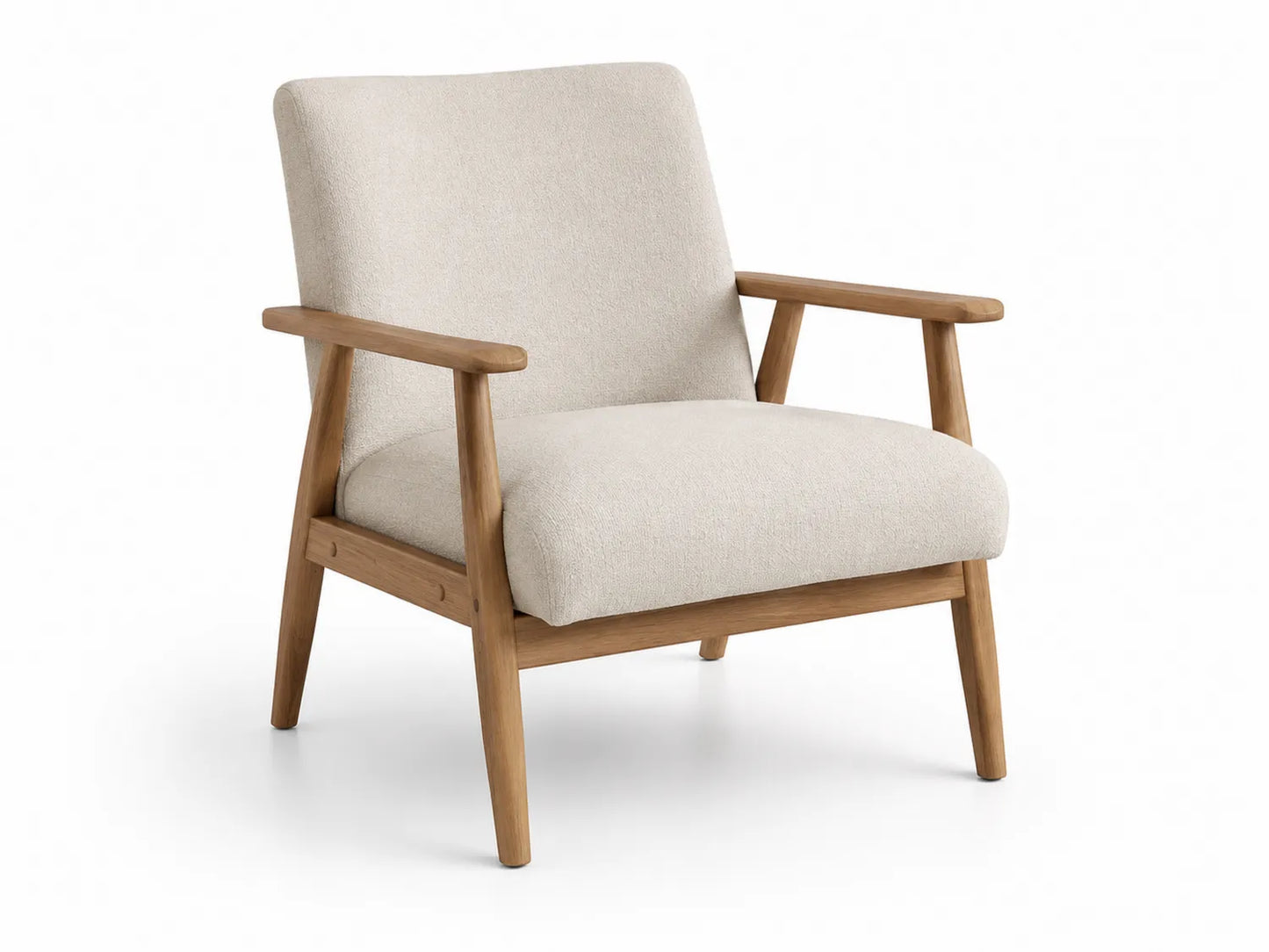Poltrona in legno con rivestimento in tessuto beige