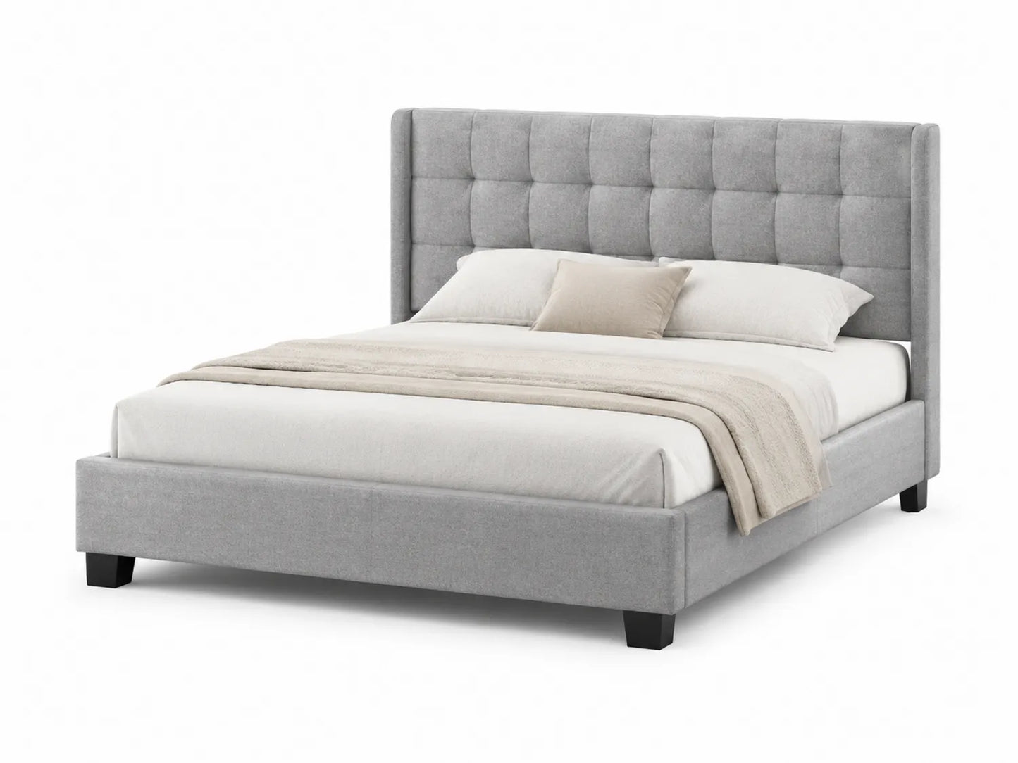 Letto matrimoniale in legno e poliestere grigio 220x180 cm