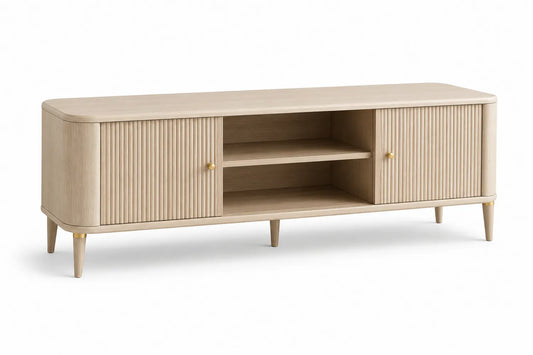 Mobile TV in legno di quercia beige con ripiani e ante 180x45x60 cm