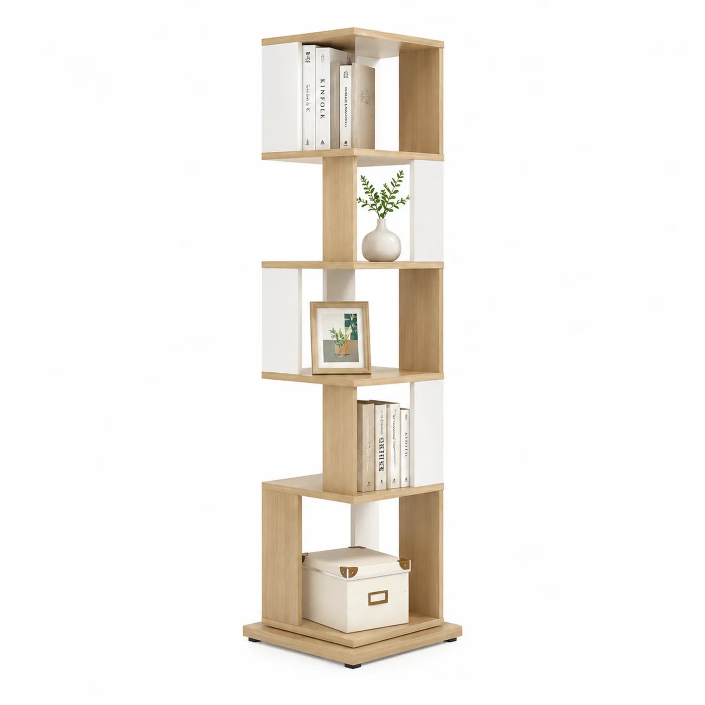 Libreria a Colonna in MDF Rovere e Bianco 150x30x30 cm