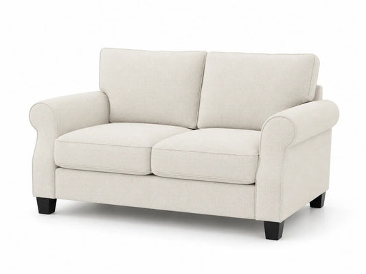 Divano 2 Posti in Tessuto Beige con Struttura in Legno di Abete