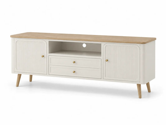Mobile TV in Legno MDF e Impiallacciatura di Rovere Bianco 150x40x55 cm
