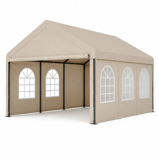Gazebo in Acciaio con Rivestimento in Poliestere Beige 3x6m