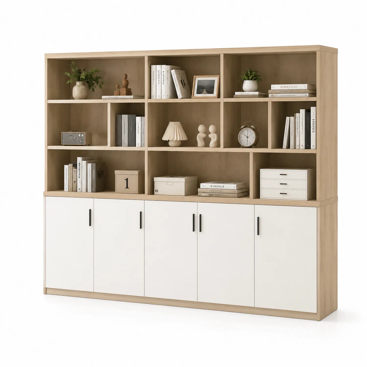 Libreria rettangolare in legno MDF rovere e melaminico bianco 200x180x40 cm