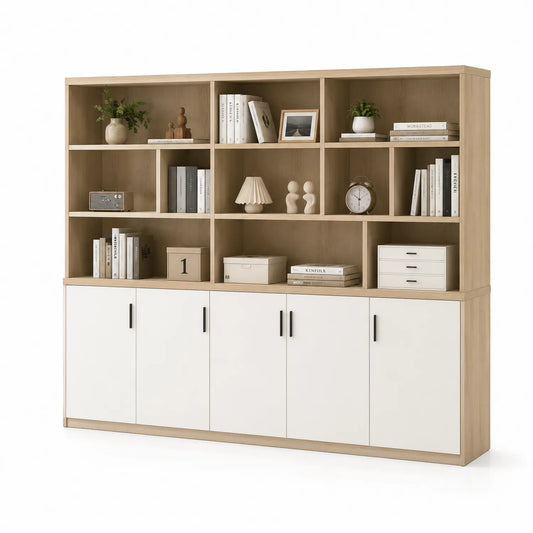 Libreria rettangolare in legno MDF rovere e melaminico bianco 200x180x40 cm